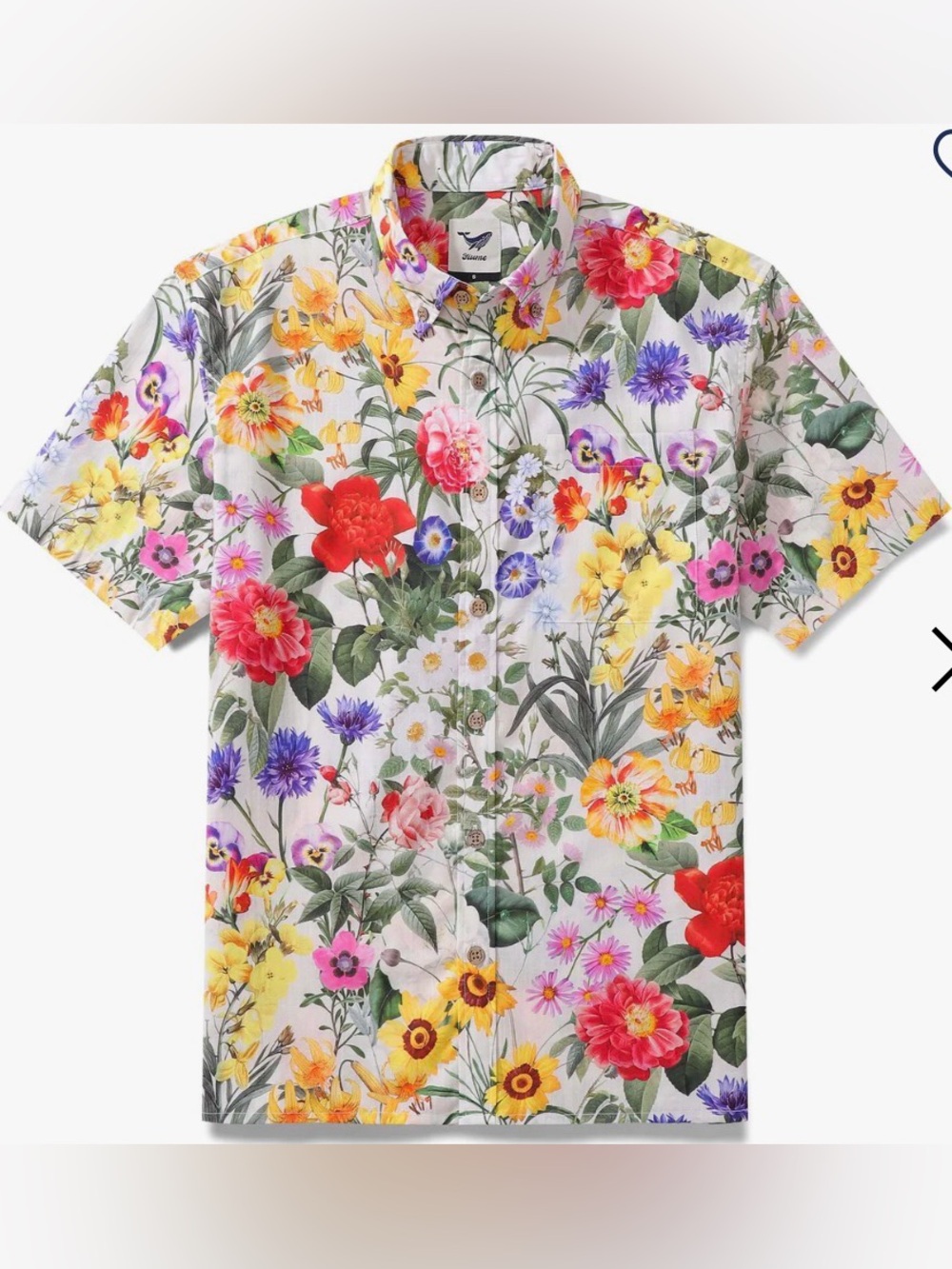 Yiume Sunlight Florals Men's Hawaiian Shirt L 100% Cotton Short Sleeves